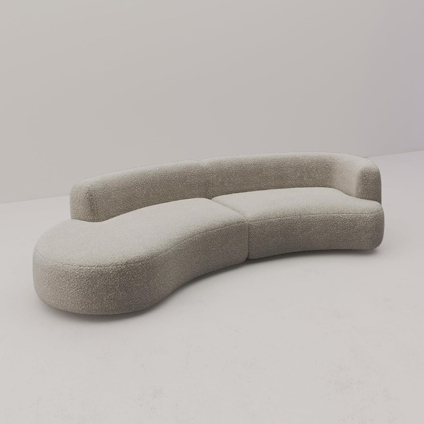 Modern Curved Sectional Living Room Couch, Minimalist Comfy Boucle Fabric Modular Sofa for Apartment, Home Office, Left Hand Facing, Light Coffee-4