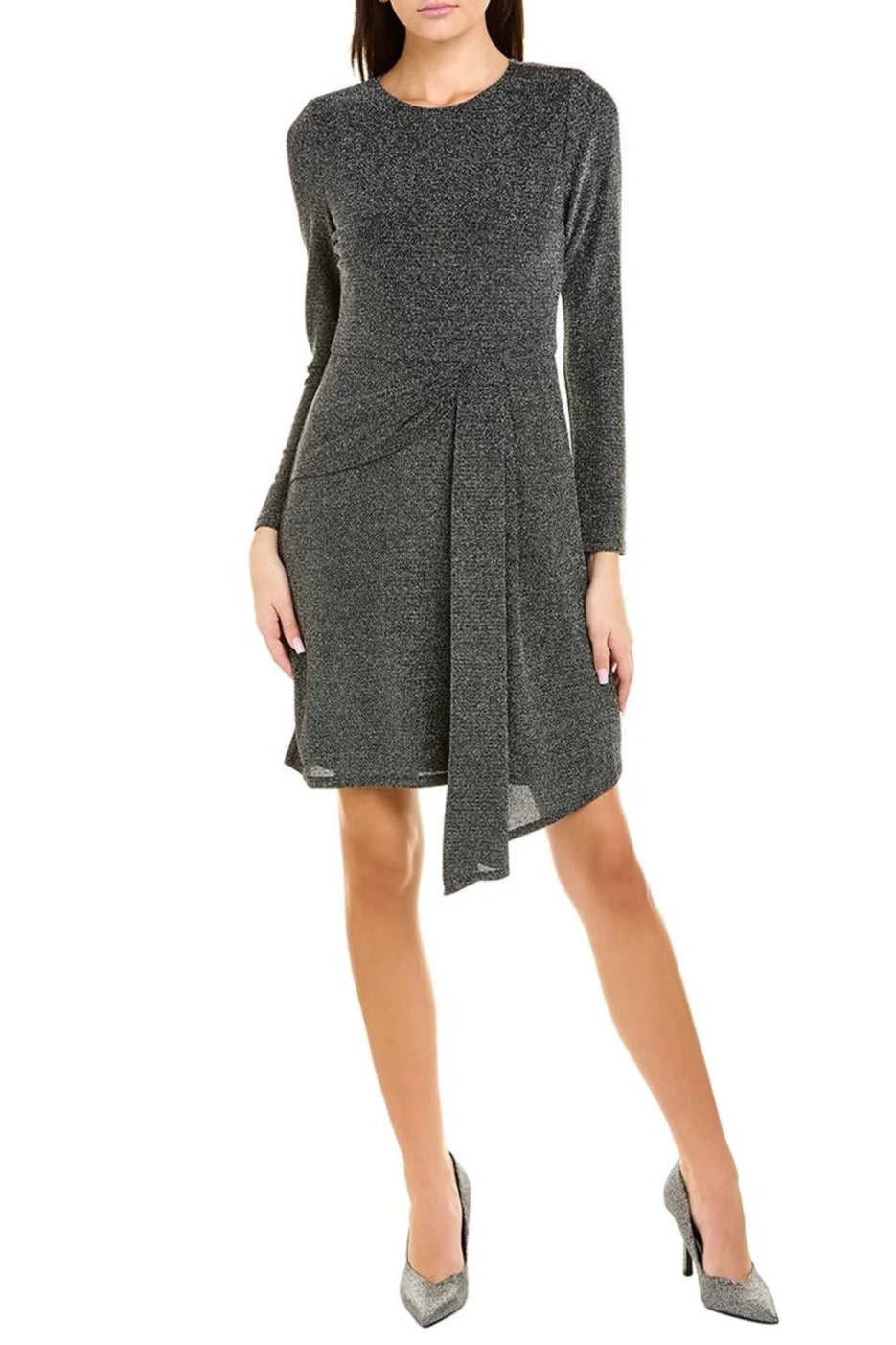 London Times Draped Shimmer Cocktail Dress