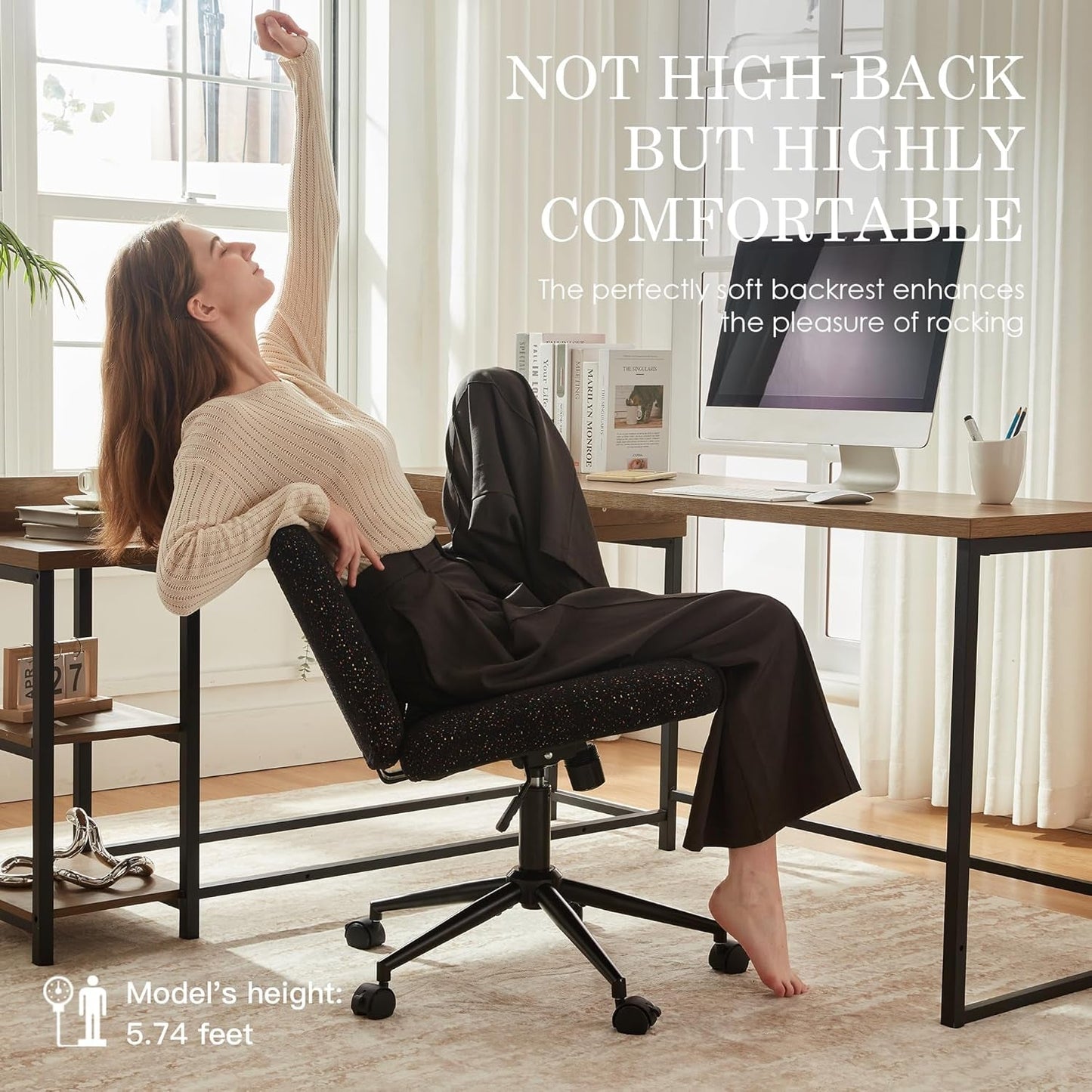 Wide Seat Swivel Office Chair, Locking Wheels, Black-4