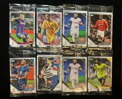 Sealed international trading card packs for Trading Card Day featuring Soccer Champions League