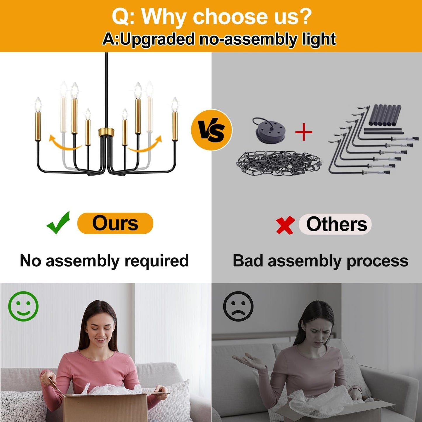 Black and Gold Chandelier, 6-Light Farmhouse Chandelier for Dining Room Lighting Fixtures Hanging, Dining Light Fixtures Industrial Modern Chandelier for Bedroom, Foyer, Living Room and Entryway-4