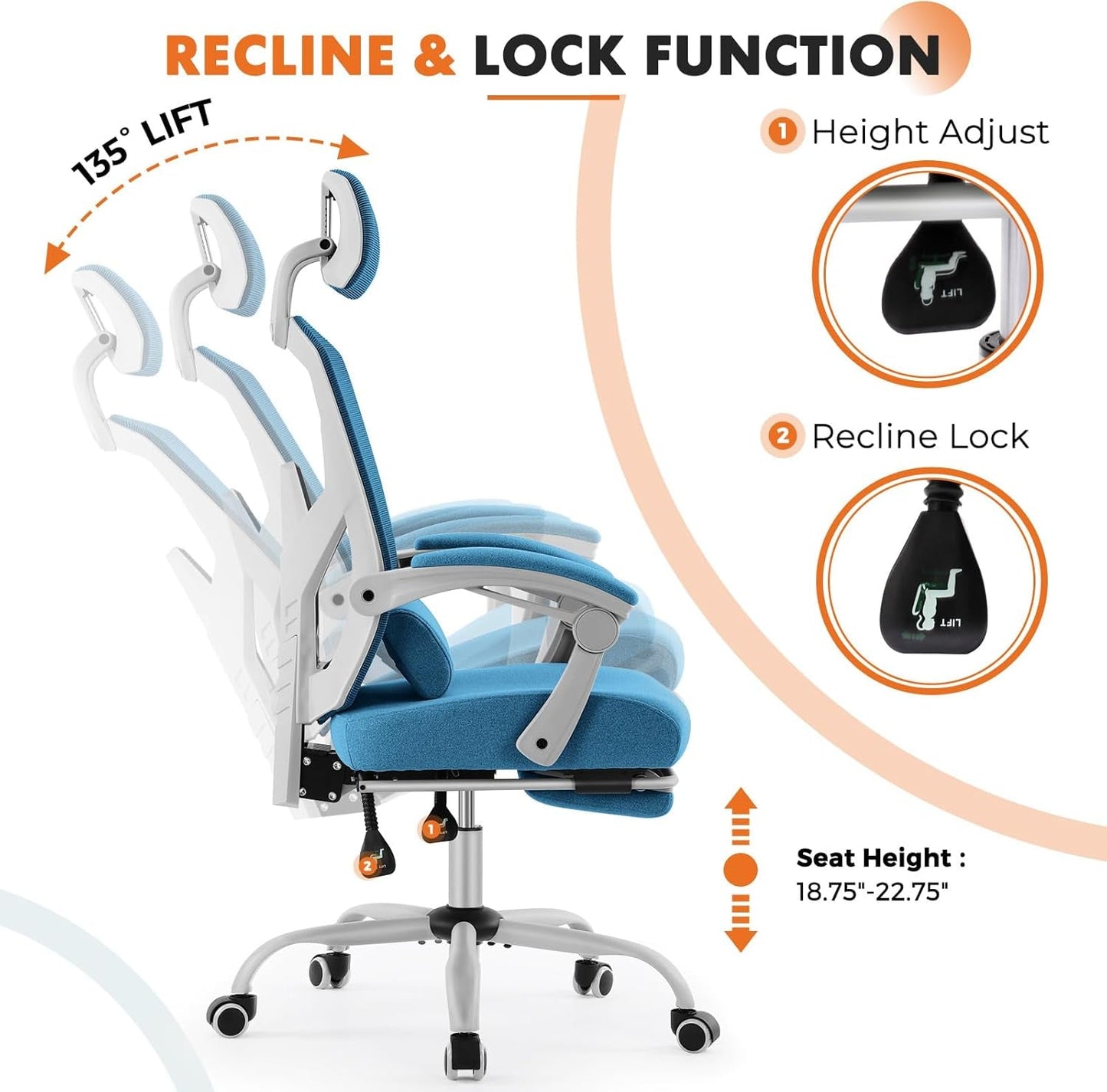 Office Computer Desk Chair, Ergonomic High-Back Mesh Rolling Work Swivel Chairs with Wheels, Comfortable Lumbar Support, Comfy Arms for Home, Bedroom, Study, Student, Blue-4