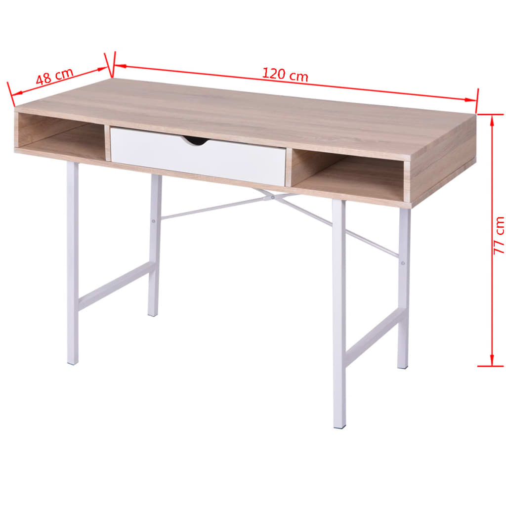 vidaXL Desk with 1 Drawer Oak and White-4
