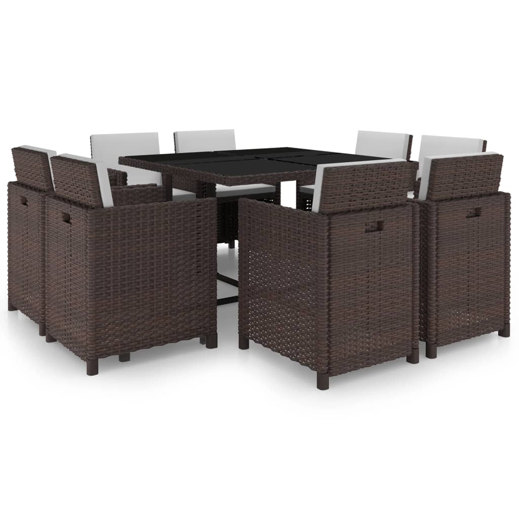 vidaXL Patio Dining Set 9 Piece Conversation Set with Cushions Poly Rattan-6