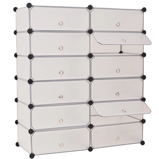 vidaXL Interlocking Shoe Organizer with 12 Compartments White-0