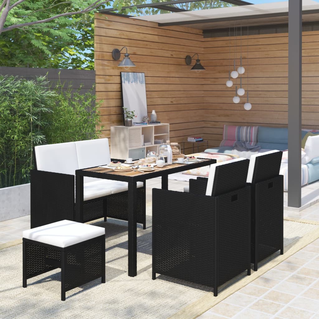 vidaXL Patio Dining Set Dining Table and Chairs Poly Rattan and Wood Black-5
