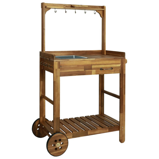 vidaXL Garden Kitchen Trolley Solid Acacia Wood 36.2"x17.1"x55.7"