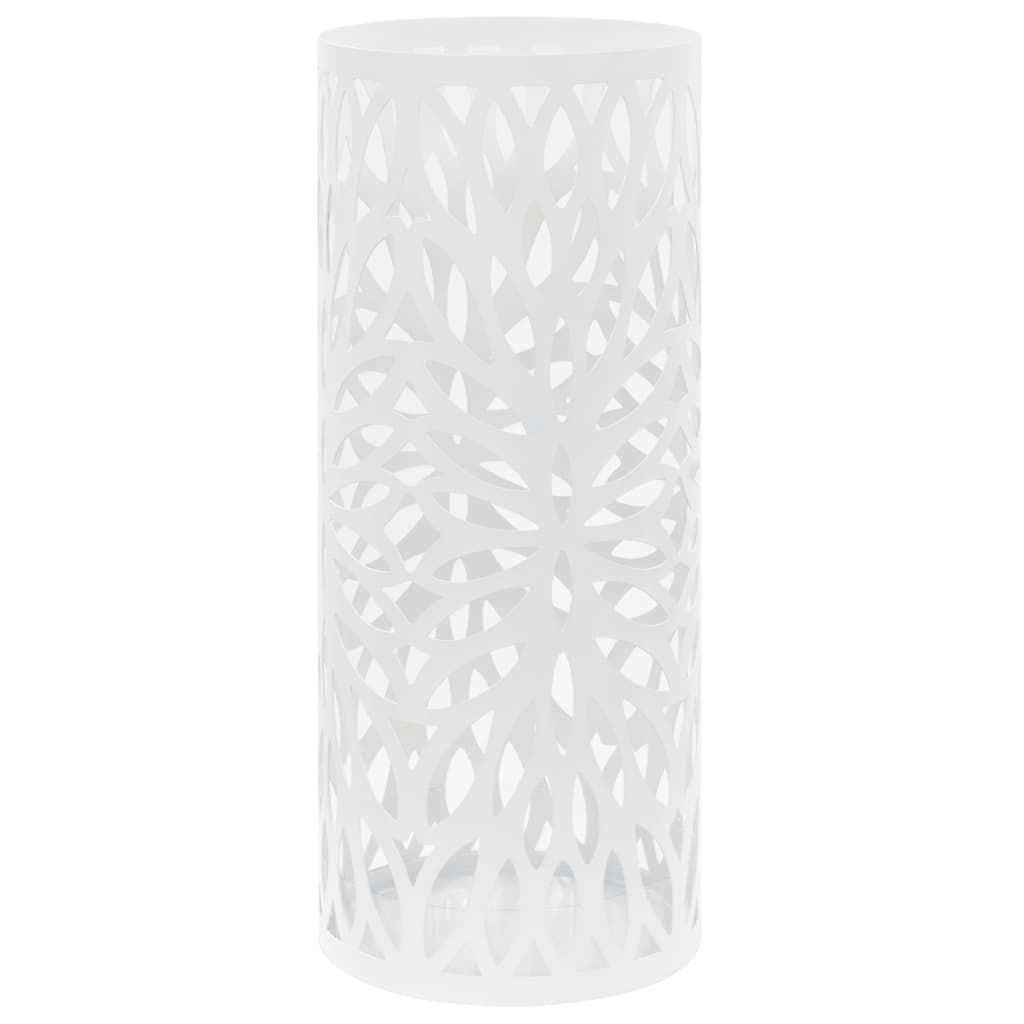 vidaXL Umbrella Stand Leaves Steel White-0