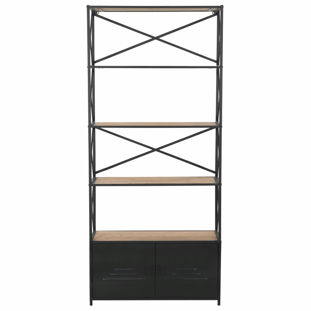 vidaXL Bookcase Solid Firwood and Steel 31.4"x12.7"x70.8"-3