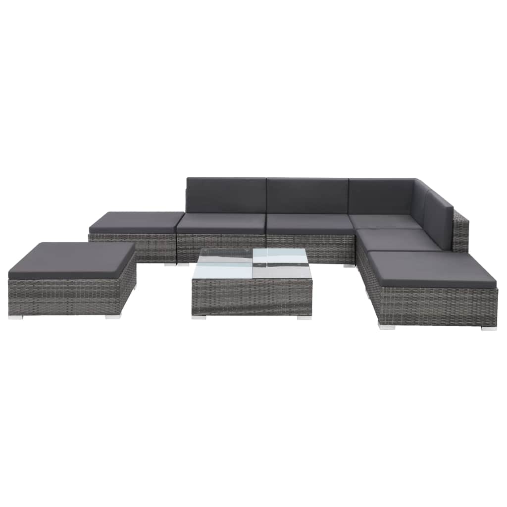 vidaXL 8 Piece Patio Lounge Set with Cushions Poly Rattan Gray-4