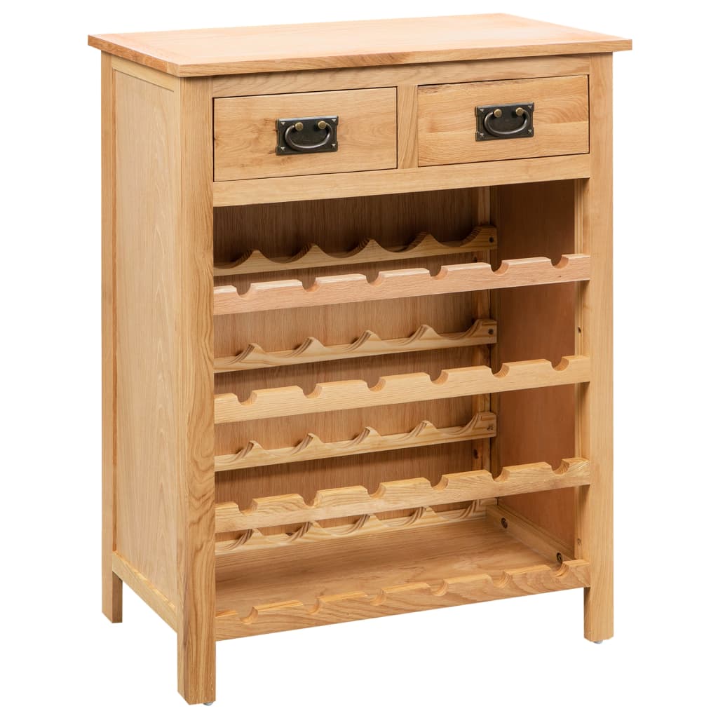vidaXL Wine Cabinet Bottle Holder 2 Drawers Floor Wine Cabinet Solid Oak Wood-1