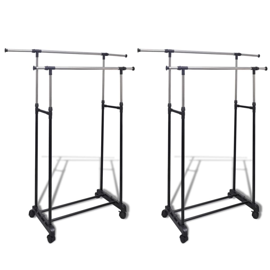 vidaXL Adjustable Clothes Rack 4 Castors 2 Hanging Rails-6
