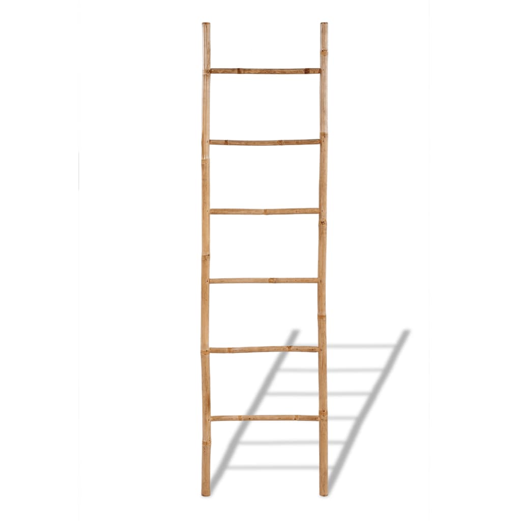 vidaXL Towel Ladder with 6 Rungs Bamboo Bathroom Rack Organizer Stand Hanger-1