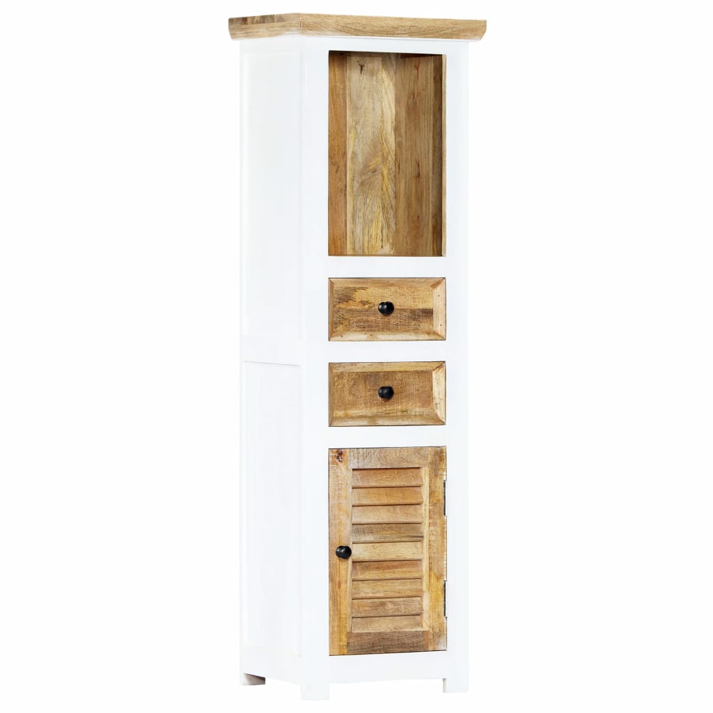 vidaXL Highboard White and Brown 15.7"x11.8"x50.3"  Solid Rough Mango Wood-1