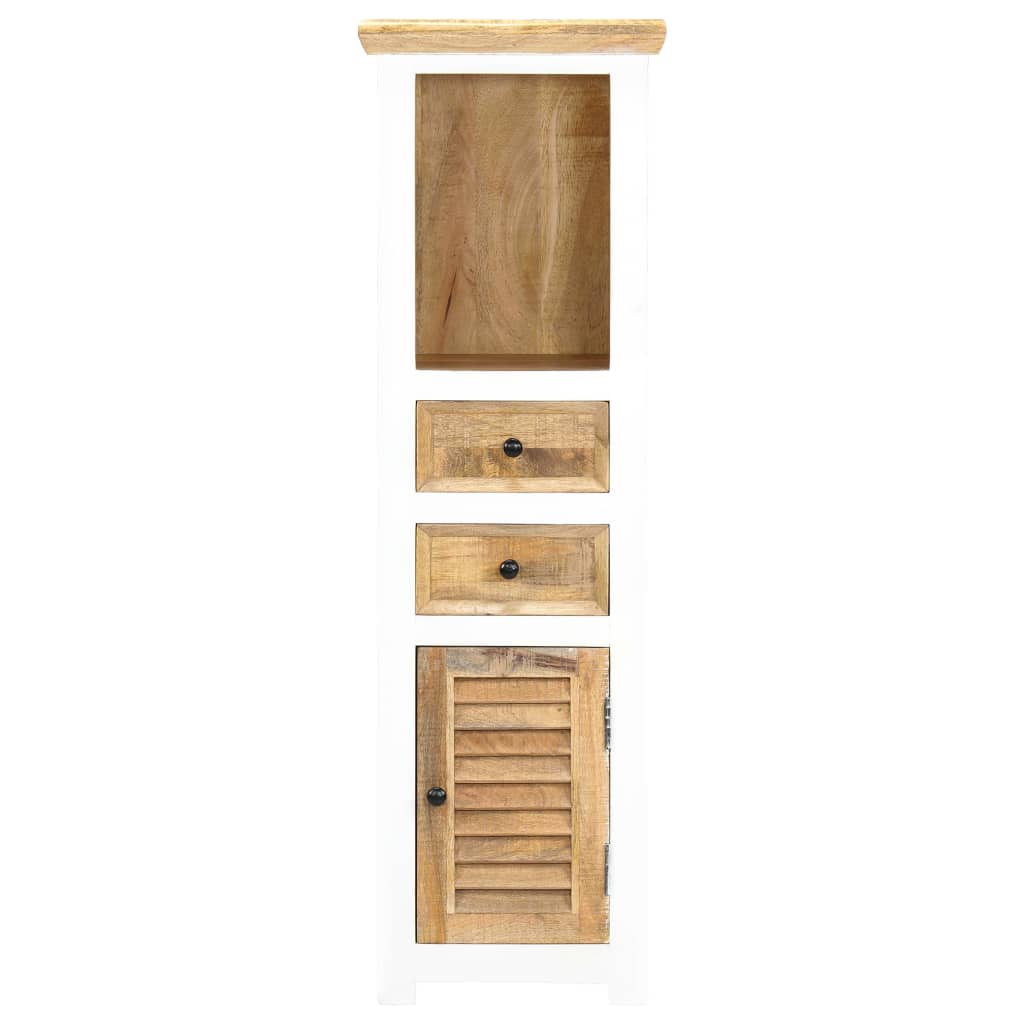 vidaXL Highboard White and Brown 15.7"x11.8"x50.3"  Solid Rough Mango Wood-2