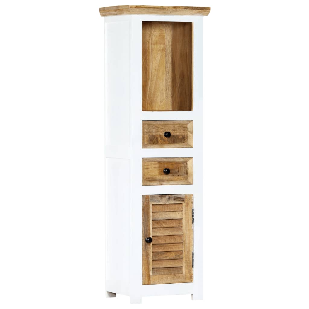 vidaXL Highboard White and Brown 15.7"x11.8"x50.3"  Solid Rough Mango Wood-0