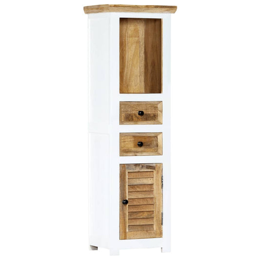 vidaXL Highboard White and Brown 15.7"x11.8"x50.3"  Solid Rough Mango Wood-0