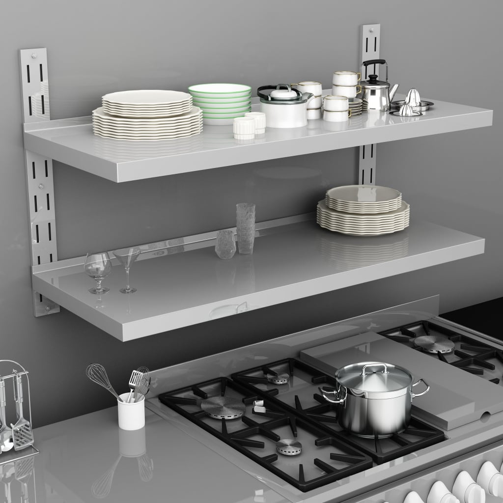 vidaXL Wall Shelf Floating Wall Mounted Display Shelf for DVD Stainless Steel-5