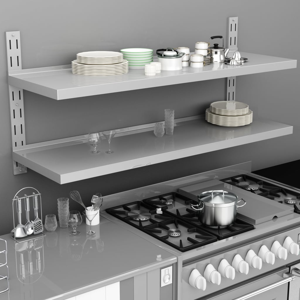 vidaXL Wall Shelf Floating Wall Mounted Display Shelf for DVD Stainless Steel-6