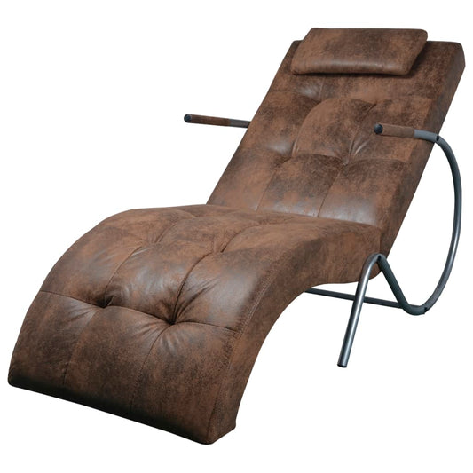vidaXL Chaise Longue Indoor Chaise Lounge Chair with Pillow Suede Look Fabric