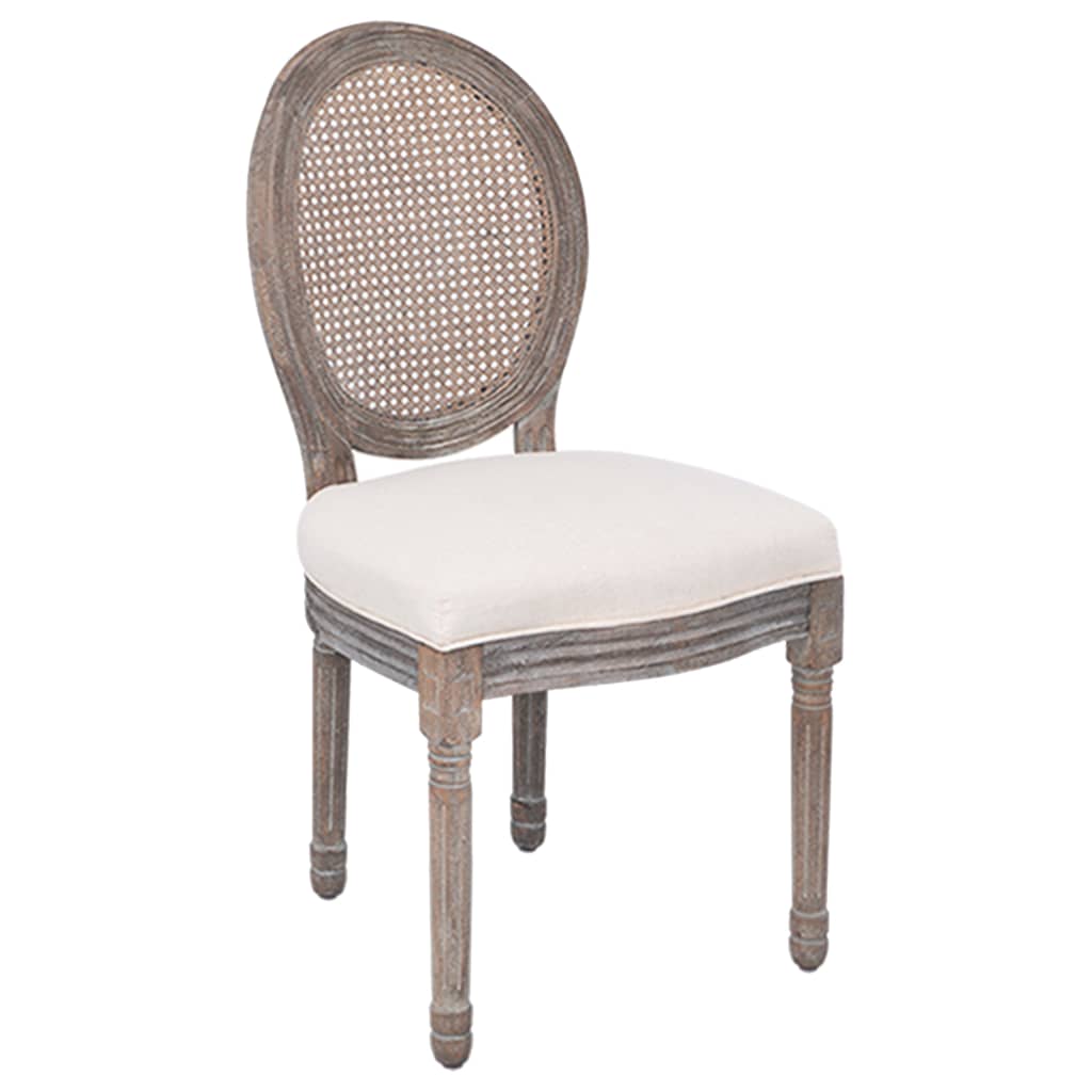 vidaXL Dining Chairs Accent Dining Side Chair with Rattan Back Cream Fabric-4