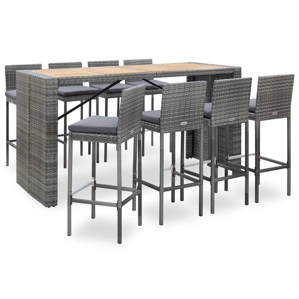 vidaXL 5 Piece Patio Bar Set Poly Rattan and Acacia Wood Black-7