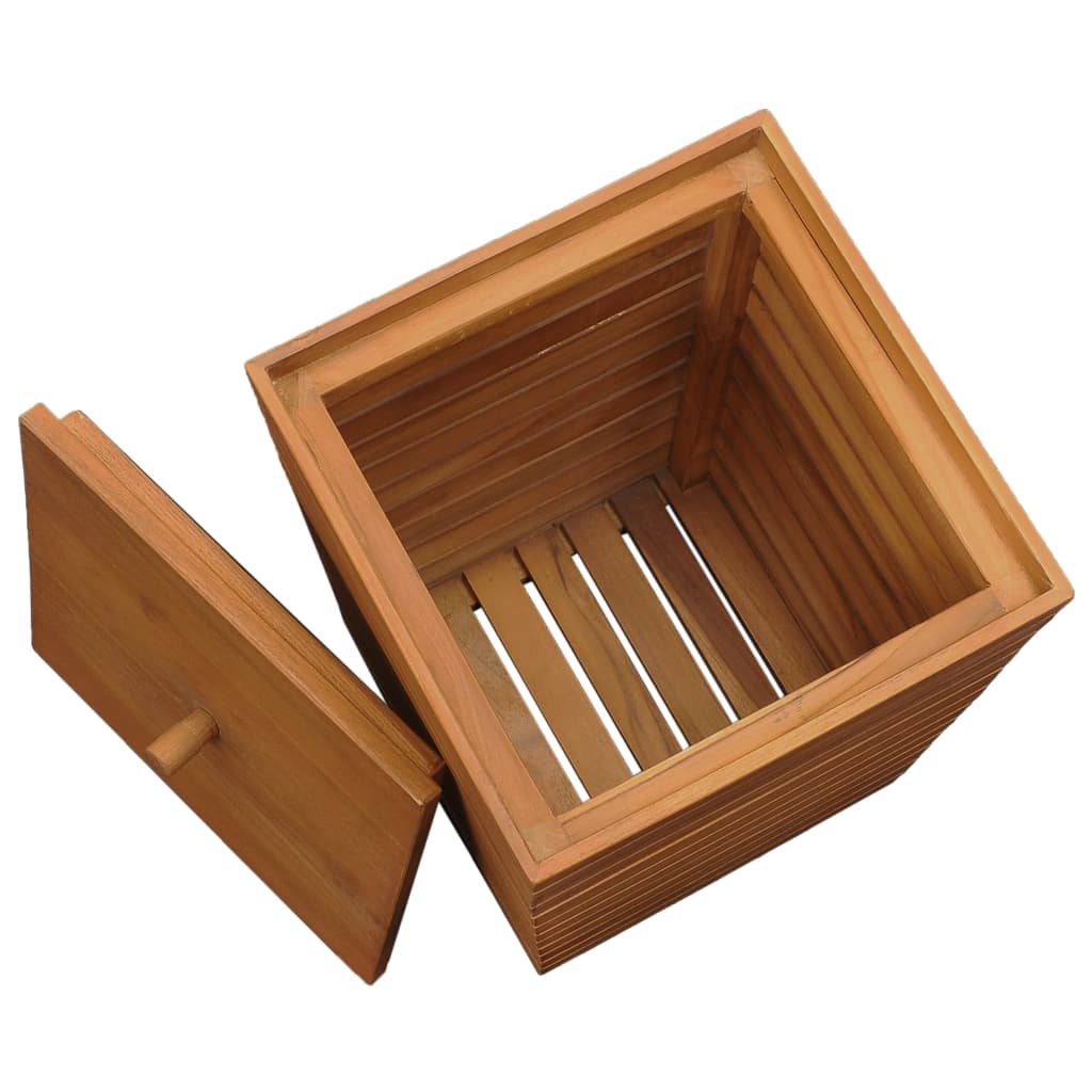 vidaXL Laundry Basket 11.8"x11.8"x17.7" Solid Teak Wood-4