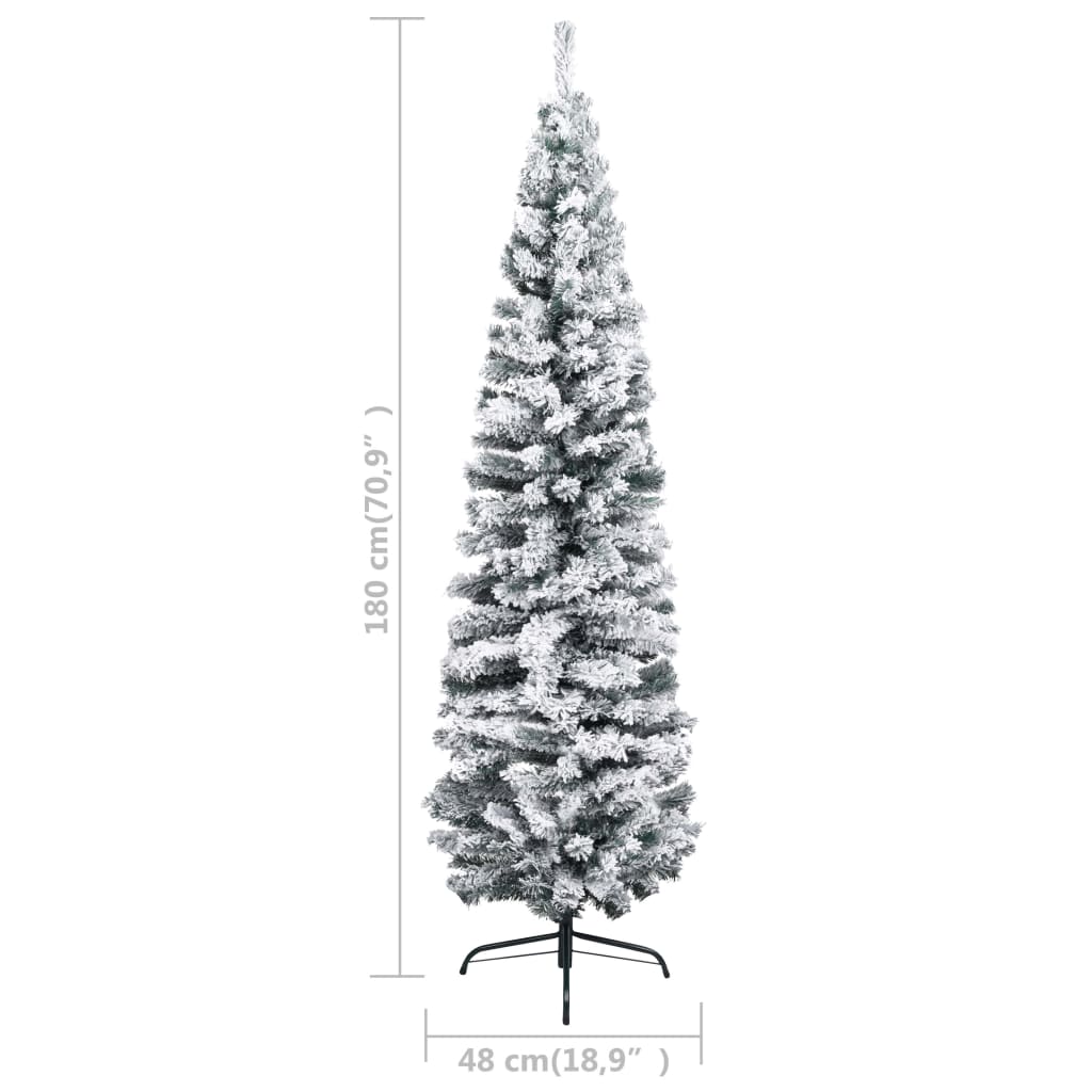 vidaXL Slim Artificial Christmas Tree with Flocked Snow Green 6 ft PVC-4