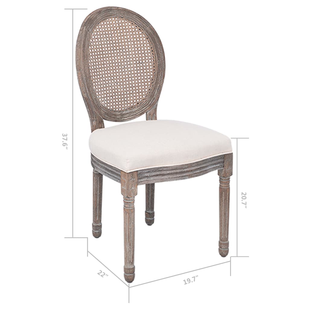 vidaXL Dining Chairs Accent Dining Side Chair with Rattan Back Cream Fabric-2
