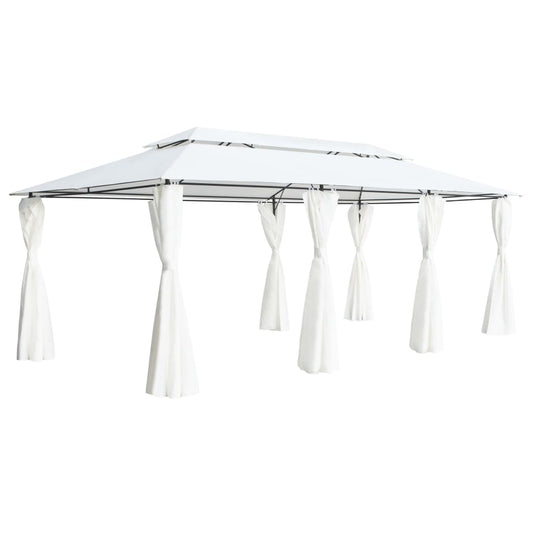 vidaXL Gazebo with Curtains 236.2"x117.3"x106.3" White 0.6 oz/ft²-0