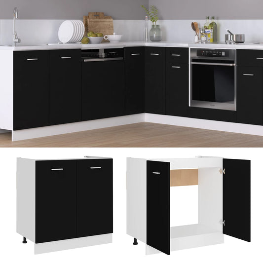 vidaXL Sink Bottom Cabinet Black 31.5"x18.1"x32.1" Engineered Wood-1