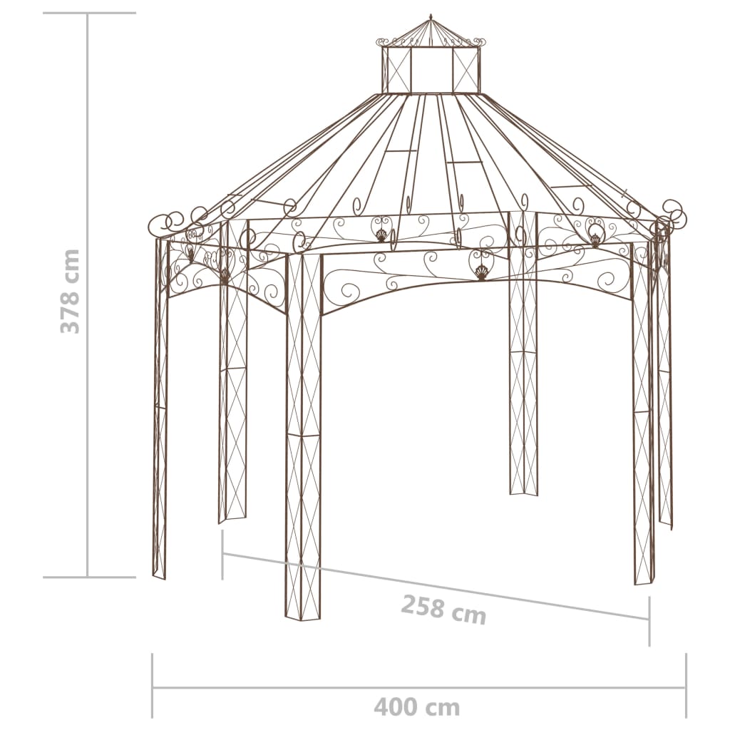 vidaXL Garden Pavilion Antique Brown 157.5"x101.6"x148.8" Iron-3