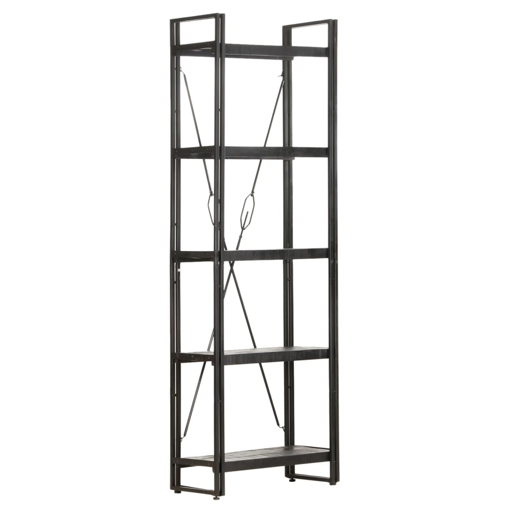vidaXL 5-Tier Bookcase Black 23.6"x11.8"x70.9" Solid Mango Wood-4