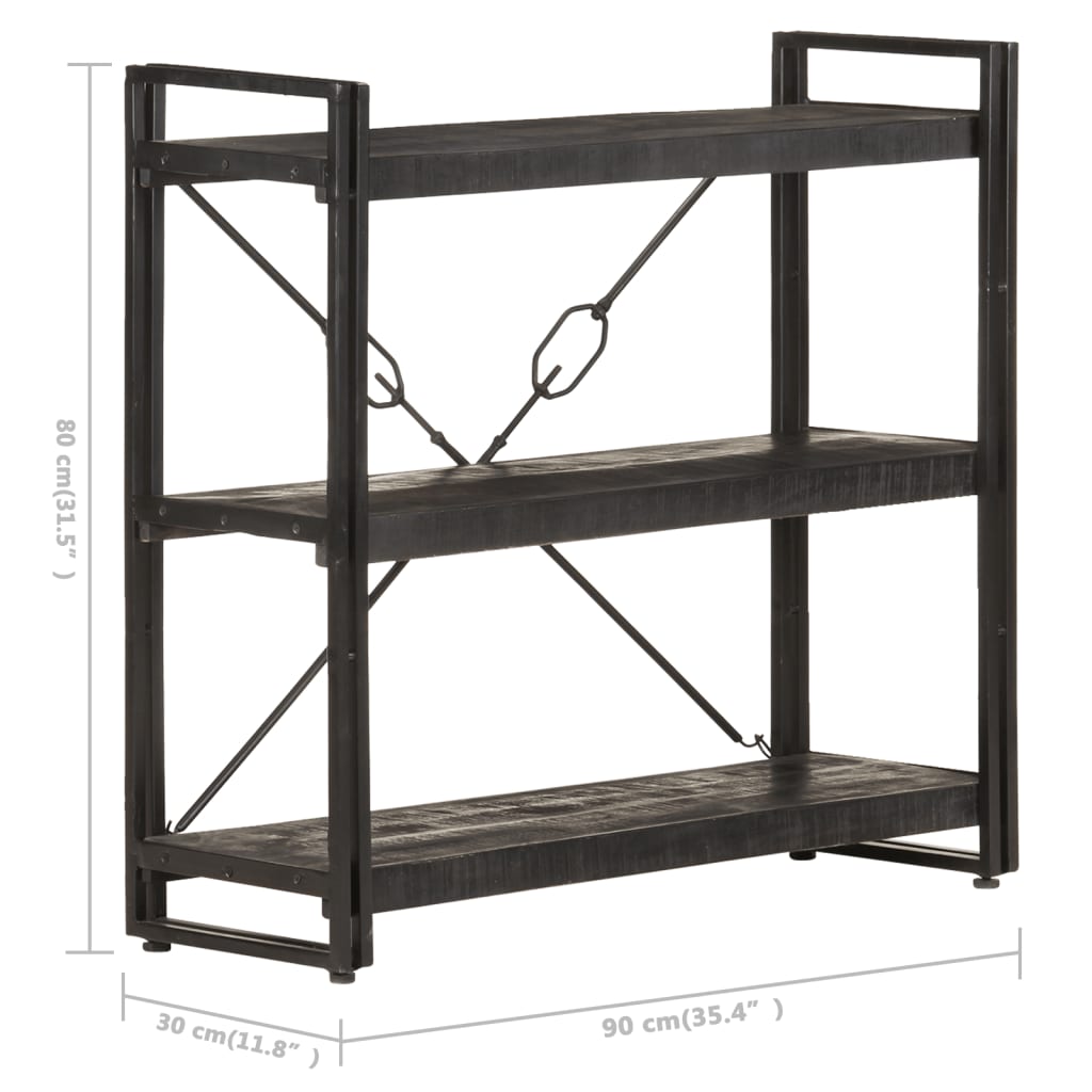 vidaXL 3-Tier Bookcase Black 35.4"x11.8"x31.5" Solid Mango Wood-3