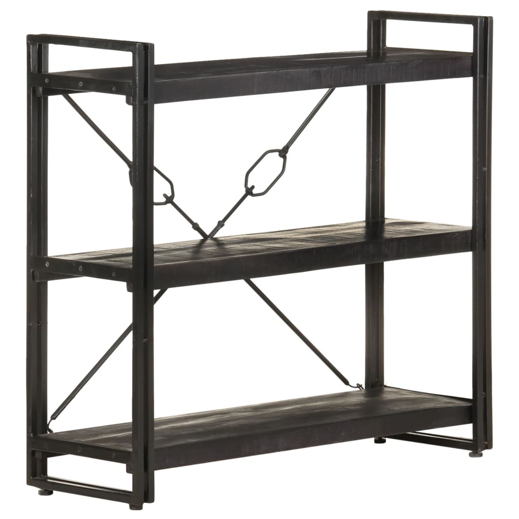 vidaXL 3-Tier Bookcase Black 35.4"x11.8"x31.5" Solid Mango Wood-4