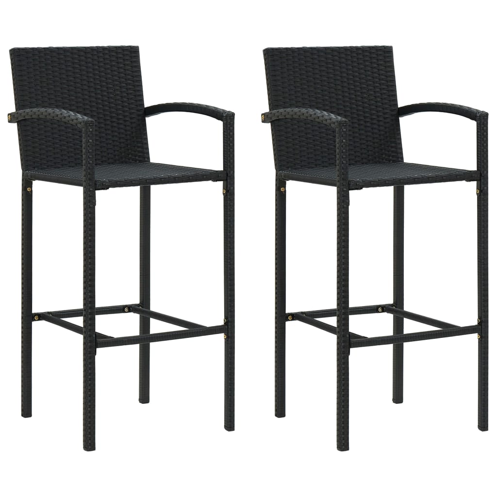 vidaXL 3 Piece Patio Bar Set with Armrest Poly Rattan Black-4