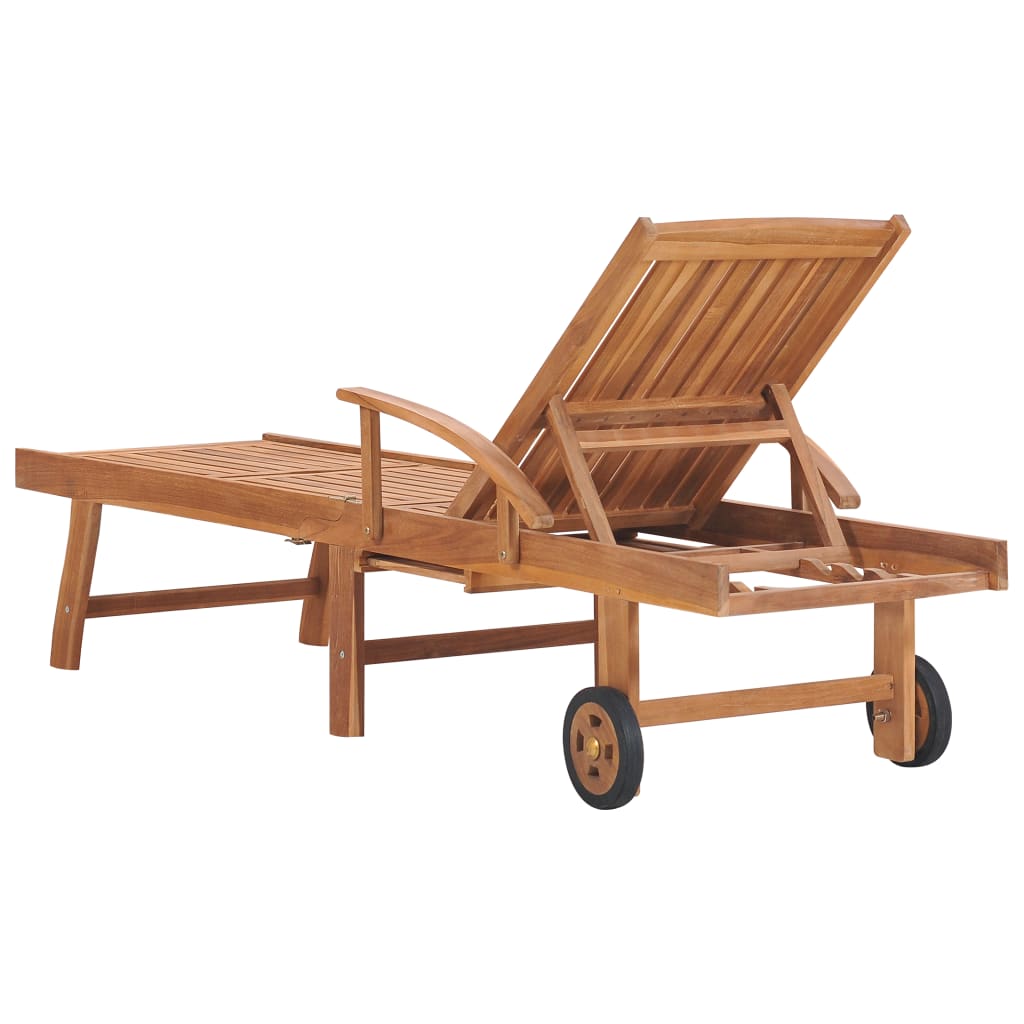 vidaXL Sun Lounger with Taupe Cushion Solid Teak Wood-4