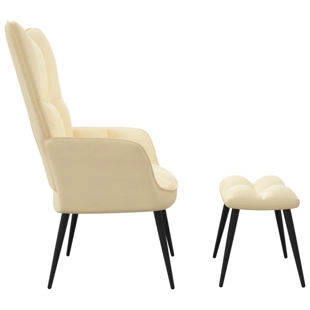 vidaXL Relaxing Chair with a Stool Cream White Velvet-1