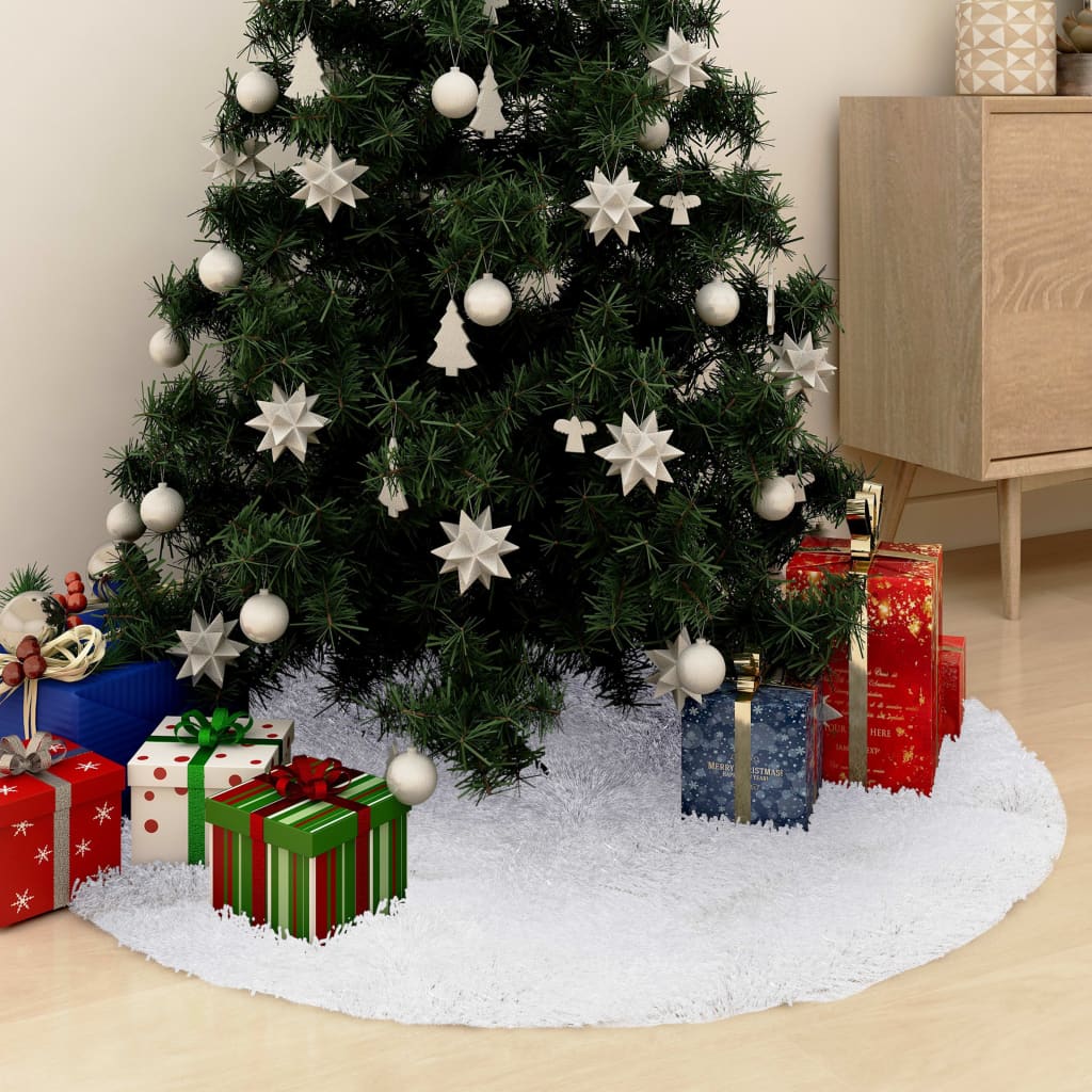 vidaXL Christmas Tree Skirt Decoration Artificial Tree Mat White Faux Fur-5