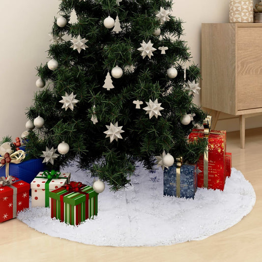 vidaXL Christmas Tree Skirt Artificial Xmas Tree Mat Luxury White Faux Fur-0