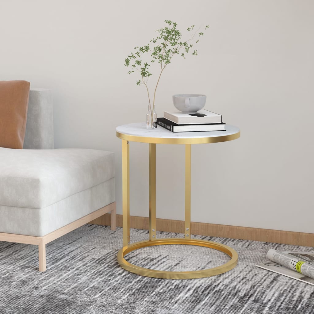 vidaXL Side Table Accent Round Coffee Table Furniture Marble Tempered Glass-8