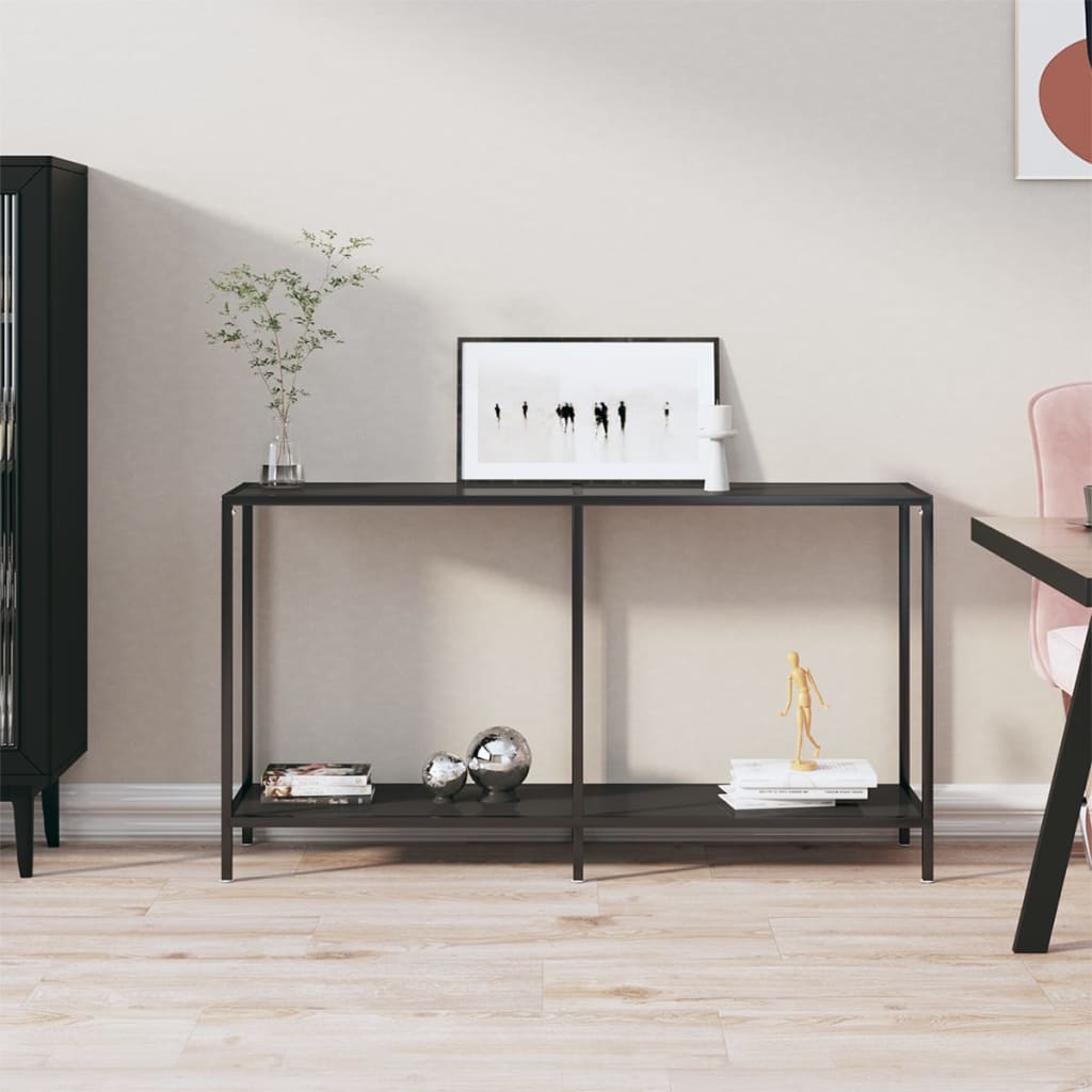 vidaXL Console Table Accent Side Table with Steel Frame Black Tempered Glass-6