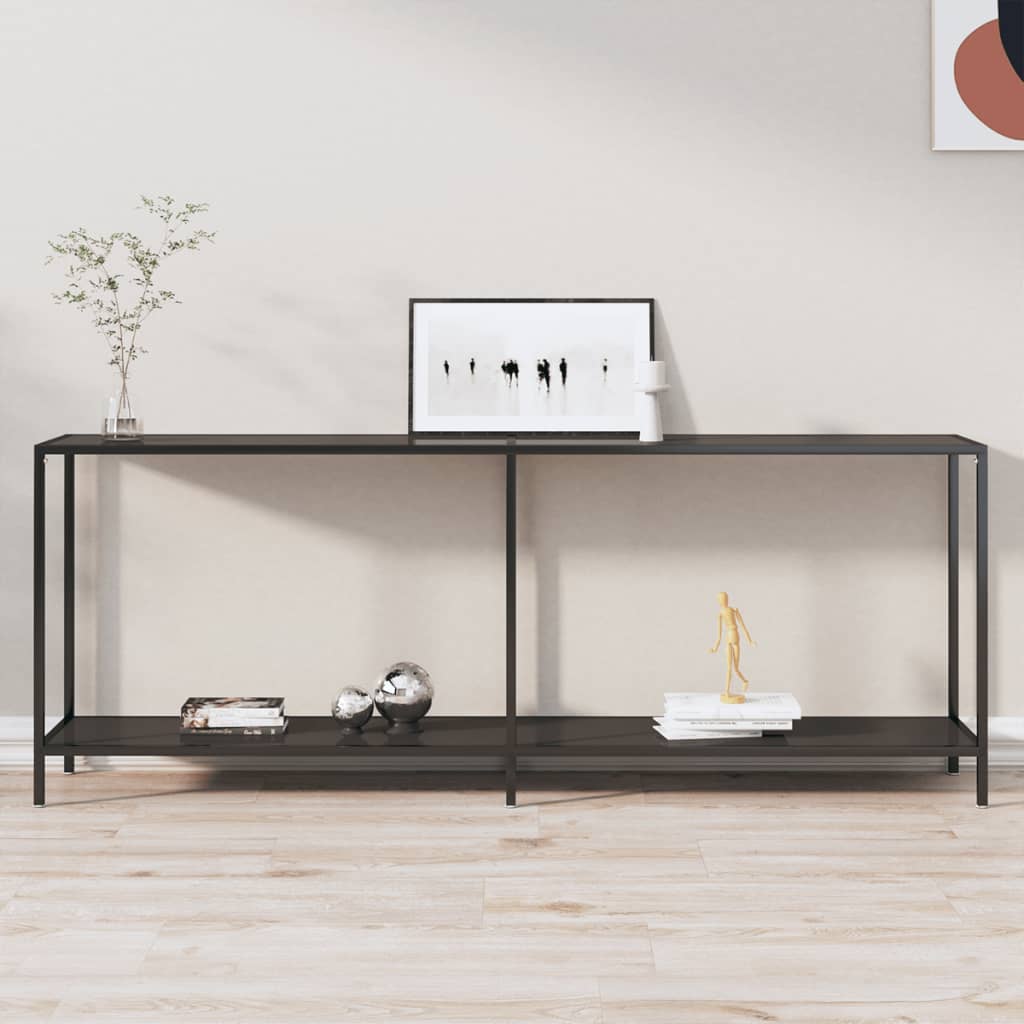 vidaXL Console Table Accent Side Table with Steel Frame Black Tempered Glass-7