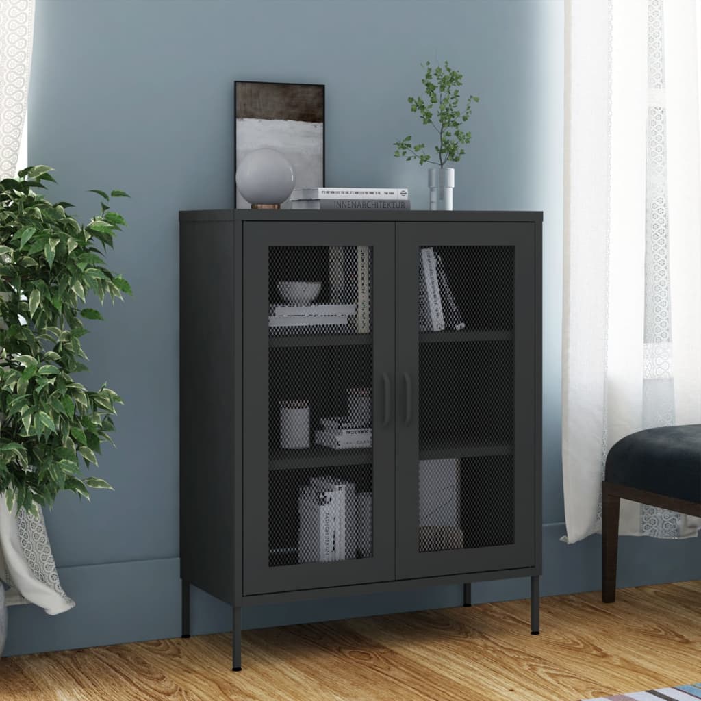 vidaXL Storage Cabinet Sideboard Filing Cabinet with Shelves for Hallway Steel-12