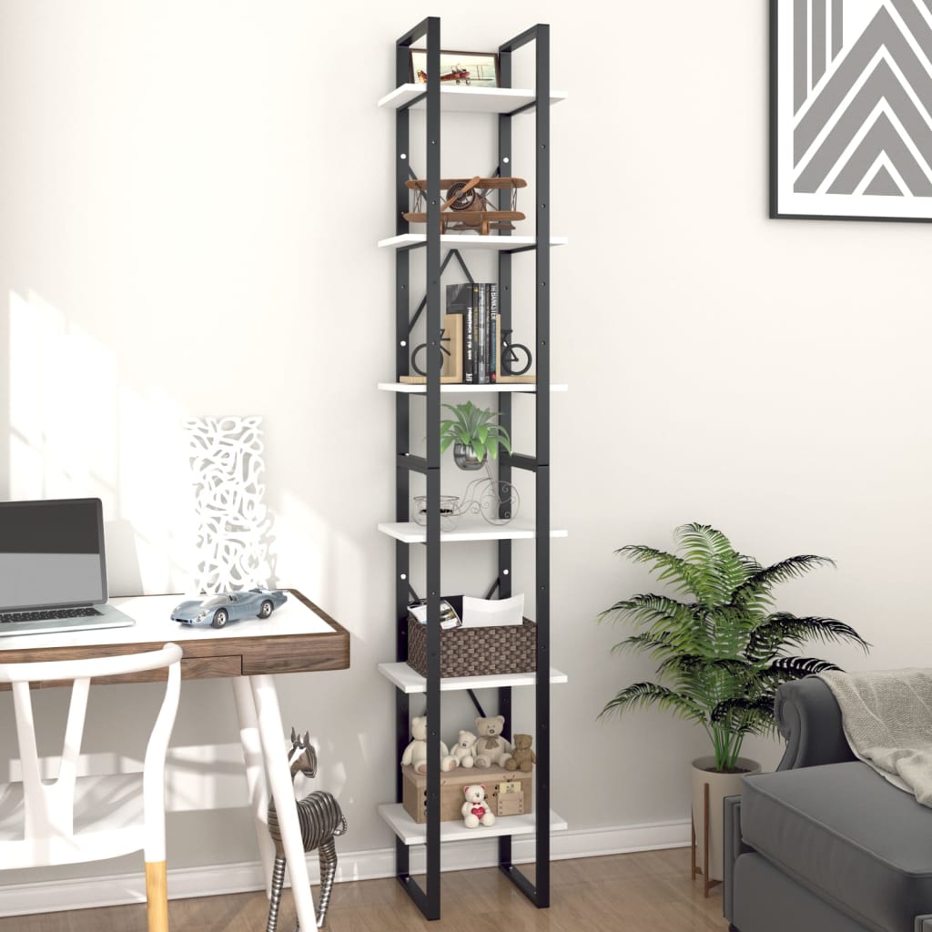 vidaXL 6-Tier Book Cabinet White 15.7"x11.8"x82.7" Engineered Wood-2