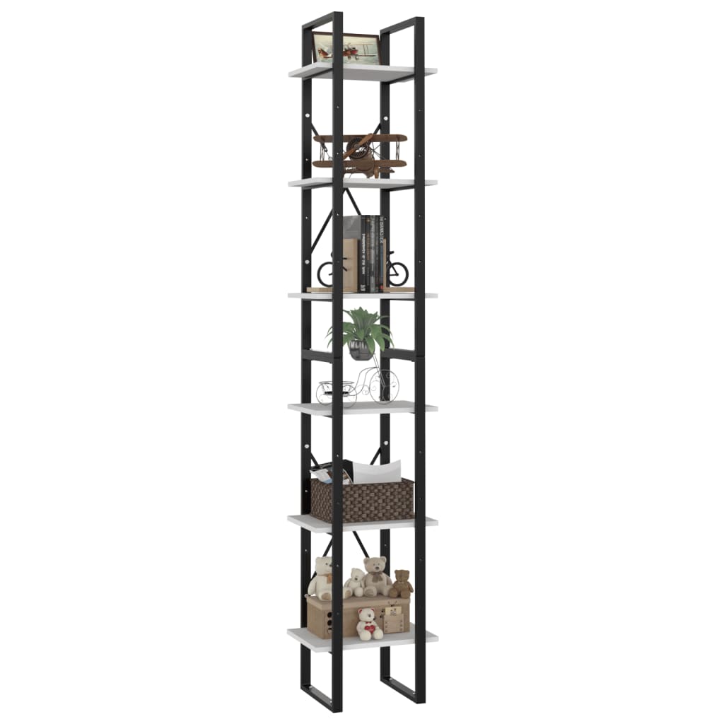 vidaXL 6-Tier Book Cabinet White 15.7"x11.8"x82.7" Engineered Wood-3