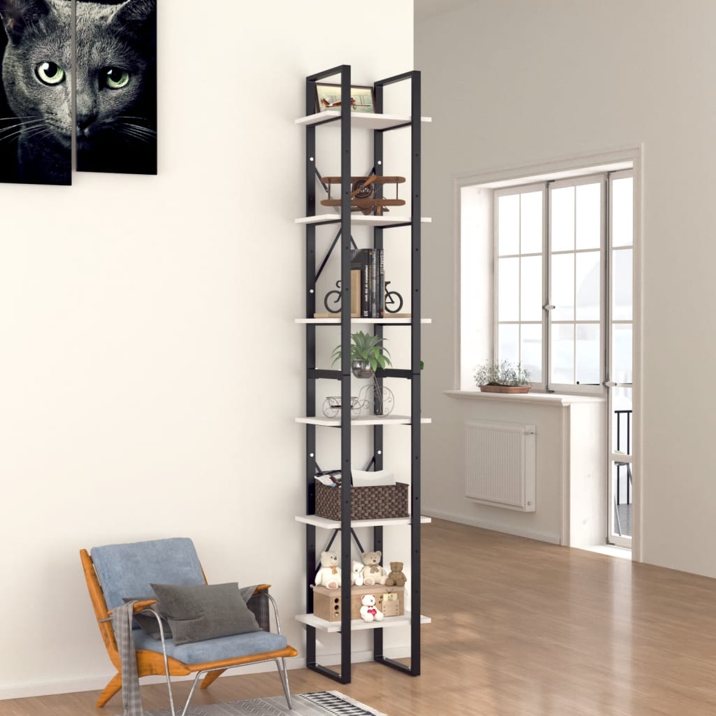 vidaXL 6-Tier Book Cabinet White 15.7"x11.8"x82.7" Engineered Wood-0
