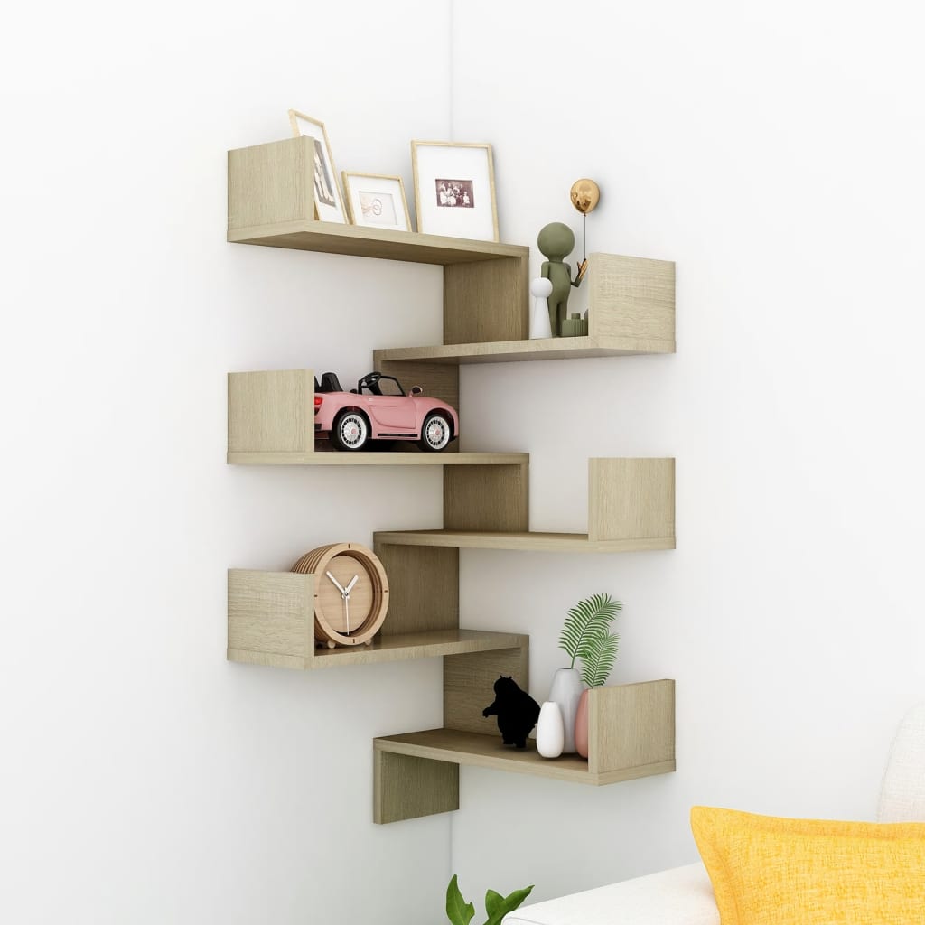 vidaXL Wall Corner Hanging Shelf Furniture for Living Room Engineered Wood-16