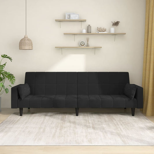 vidaXL 2-Seater Sofa Bed with Two Pillows Black Velvet-0