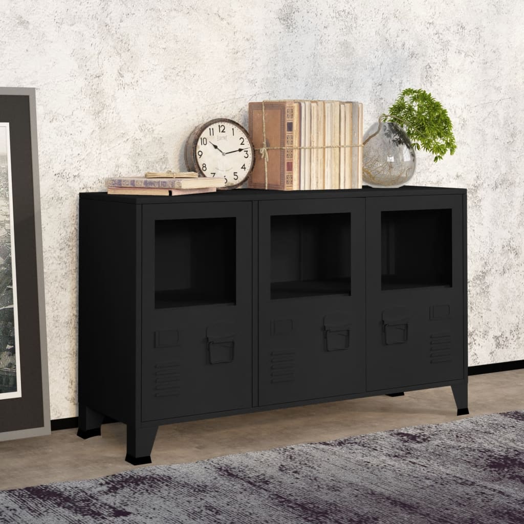 vidaXL Sideboard Industrial Storage Cabinet for Living Room Metal and Glass-6
